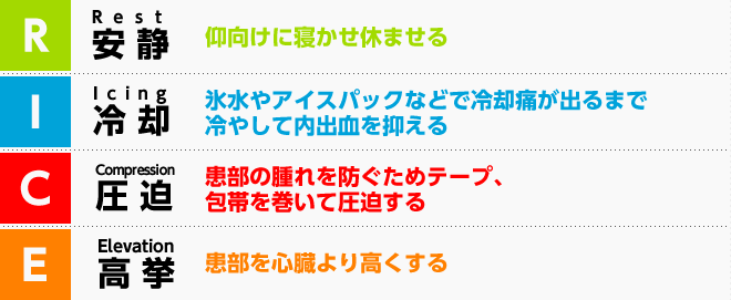 スポーツ障害における初期の基本的治療(RICEの原則)